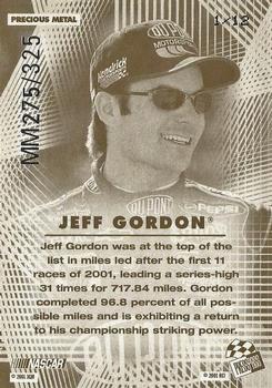 2001 Press Pass VIP - Mile Masters Precious Metal #1 Jeff Gordon Back
