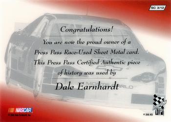 2001 Press Pass VIP - Race-Used Sheet Metal Cars #SC 3 Dale Earnhardt's Car Back