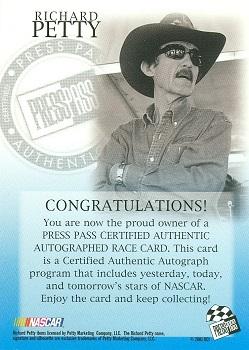 2002 Press Pass - Autographs #NNO Richard Petty Back