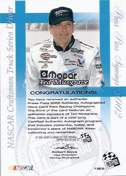 2002 Press Pass - Signings #NNO Ted Musgrave Back
