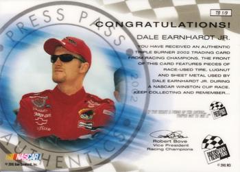 2002 Press Pass - Triple Burner #TB 1 Dale Earnhardt Jr. Back