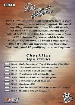 2002 Press Pass Premium - Dale Earnhardt Top 8 Victories #DE 44 Dale Earnhardt Back