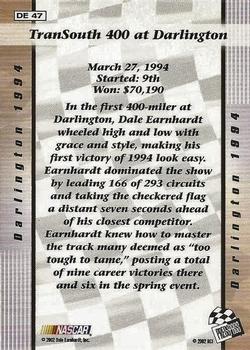 2002 Press Pass Premium - Dale Earnhardt Top 8 Victories #DE 47 Dale Earnhardt - Darlington 1994 Back