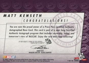 2003 Press Pass - Autographs #NNO Matt Kenseth Back