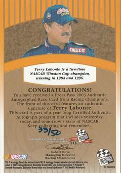 2003 Press Pass - Signings Gold #NNO Terry Labonte Back