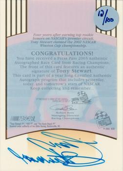 2003 Press Pass - Signings Transparent #NNO Tony Stewart Back