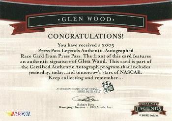 2005 Press Pass Legends - Autographs Blue #NNO Glen Wood Back