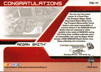 2006 Press Pass - Top Prospects Sheet Metal #RS-M Regan Smith Back