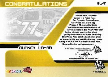 2006 Press Pass - Top Prospects Tires Silver #BL-T Burney Lamar Back