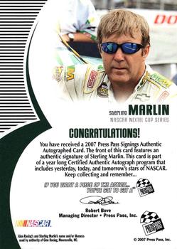 2007 Press Pass - Signings Blue #NNO Sterling Marlin Back