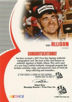 2007 Press Pass - Signings Blue Daytona #NNO Bobby Allison Back