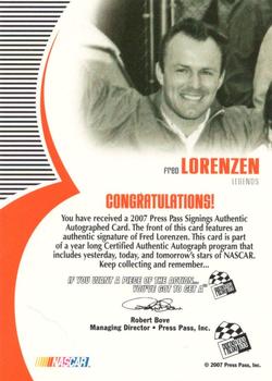 2007 Press Pass - Signings Blue Daytona #NNO Fred Lorenzen Back