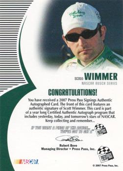 2007 Press Pass - Signings Gold #NNO Scott Wimmer Back