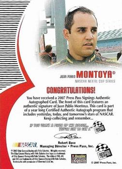 2007 Press Pass - Signings Silver #NNO Juan Pablo Montoya Back