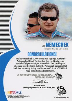 2007 Press Pass - Signings Silver #NNO Joe Nemechek Back
