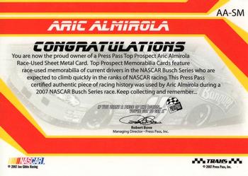 2007 Traks - Top Prospects Sheet Metal #AA-SM Aric Almirola Back