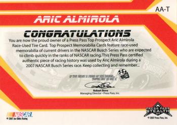 2007 Press Pass Stealth - Top Prospects Tires Silver #AA-T Aric Almirola Back