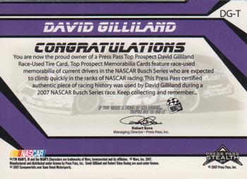 2007 Press Pass Stealth - Top Prospects Tires Silver #DG-T David Gilliland Back