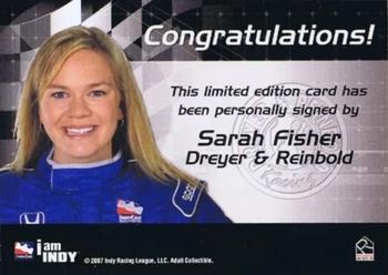 2007 Rittenhouse IRL - Autographs #NNO Sarah Fisher Back