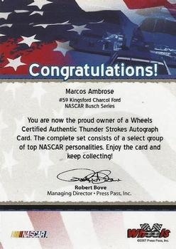 2007 Wheels American Thunder - Thunder Strokes #NNO Marcos Ambrose Back