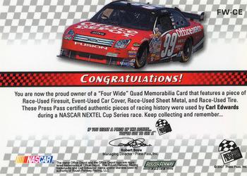 2008 Press Pass - Four Wide Checkered #FW-CE Carl Edwards Back
