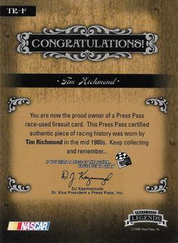 2008 Press Pass Legends - Racing Artifacts Firesuit Bronze #TR-F Tim Richmond Back