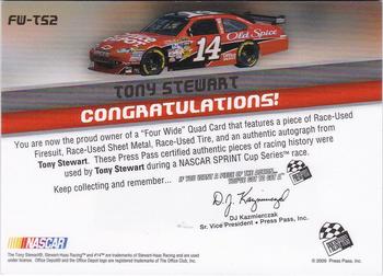 2009 Press Pass - Four Wide Autographs #FW-TS2 Tony Stewart Back