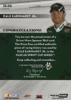 2009 Press Pass - Sponsor Swatches #SS-DE Dale Earnhardt Jr. Back