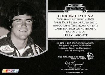 2009 Press Pass Legends - Autographs Gold #NNO Terry Labonte  Back