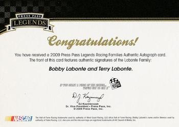 2009 Press Pass Legends - Family Autographs #NNO Terry Labonte/Bobby Labonte Back