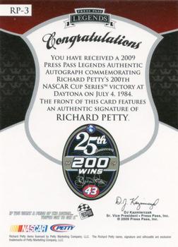 2009 Press Pass Legends - Petty 200th Win Autographs #RP-3 Richard Petty Back