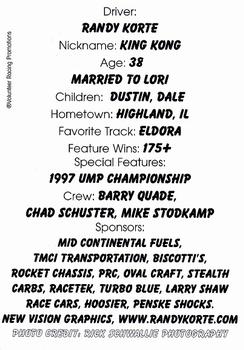 2003 Volunteer Racing Promotions Dirt Trax #NNO Randy Korte Back