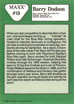 1989 Maxx #18 Barry Dodson Back