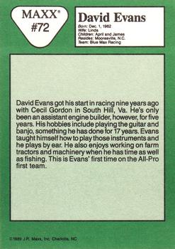 1989 Maxx #72 David Evans Back
