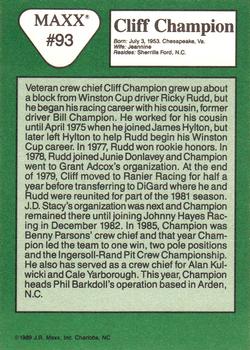 1989 Maxx #93 Cliff Champion Back