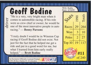 1991 Maxx #11 Geoff Bodine Back