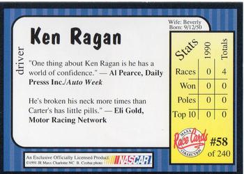 1991 Maxx #58 Ken Ragan Back