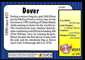 1991 Maxx #193 1990 Race #23-Dover Back