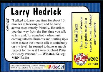 1991 Maxx #202 Larry Hedrick Back