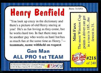 1991 Maxx #218 Henry Benfield Back