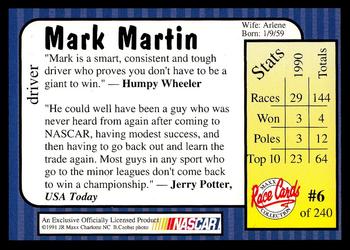 1991 Maxx Update #6 Mark Martin Back