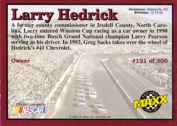 1992 Maxx (Red) #131 Larry Hedrick Back