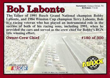 1992 Maxx (Red) #180 Bob Labonte Back