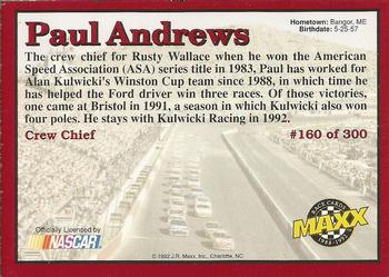 1992 Maxx (Red) #160 Paul Andrews Back