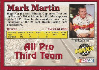 1992 Maxx (Red) #233 Mark Martin Back