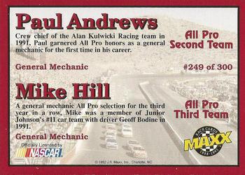 1992 Maxx (Red) #249 Paul Andrews/ Mike Hill Back