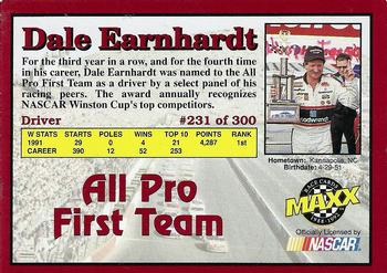 1992 Maxx (Red) #231 Dale Earnhardt Back
