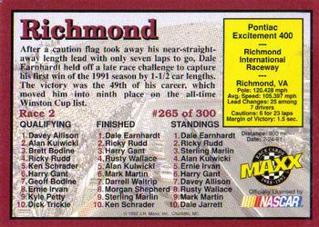1992 Maxx (Red) #265 Dale Earnhardt / Teresa Earnhardt Back