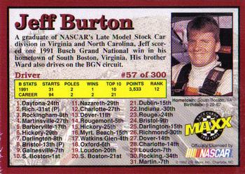 1992 Maxx (Red) #57 Jeff Burton Back