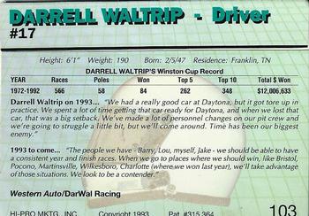 1993 Action Packed #103 Darrell Waltrip Back